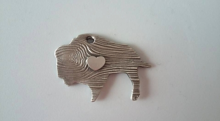 Silver - Wood texture buffalo with heart